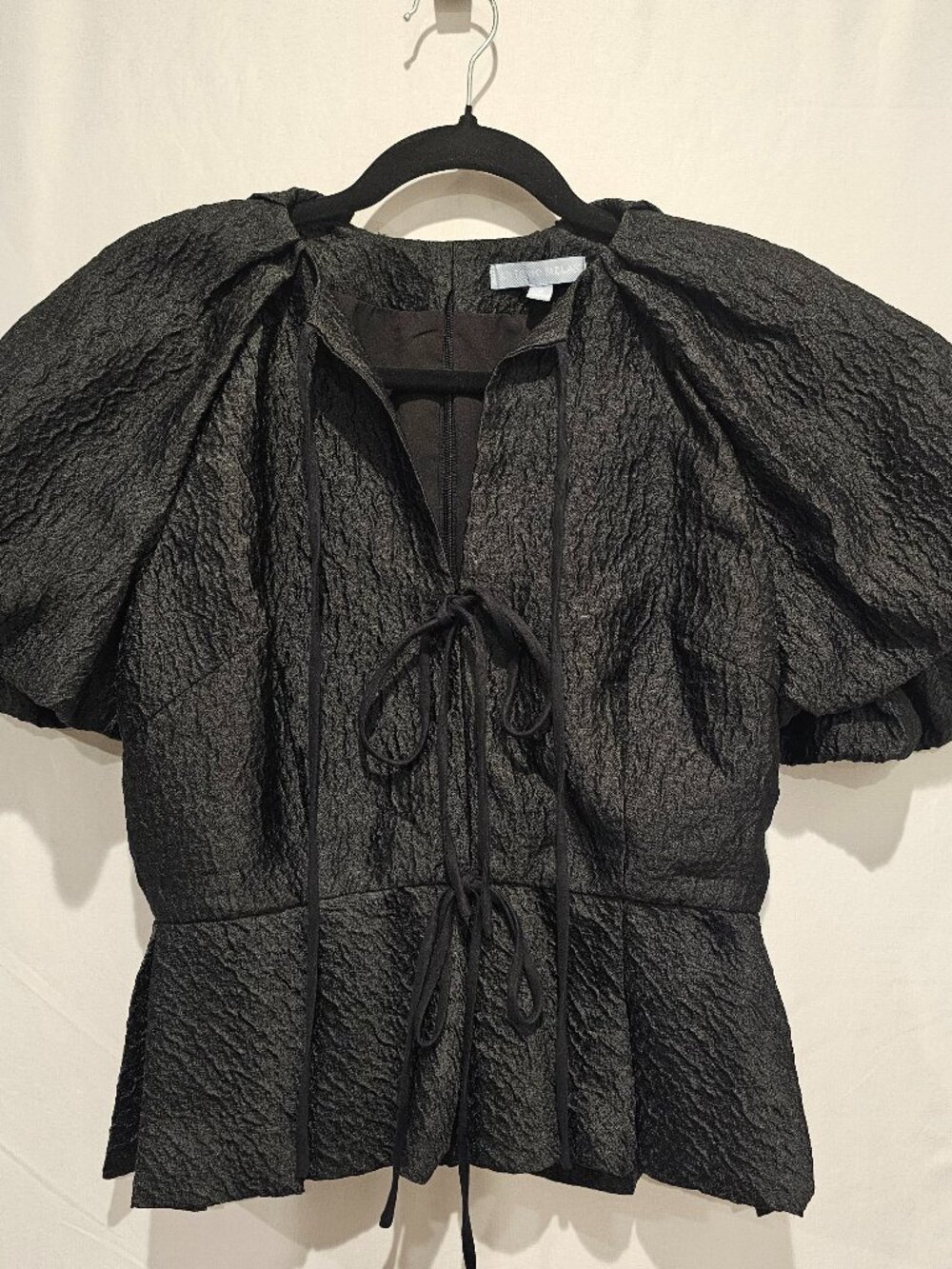 Antonio Melani Black Puff Sleeve Peplum Blouse V Neck Women's Size 4